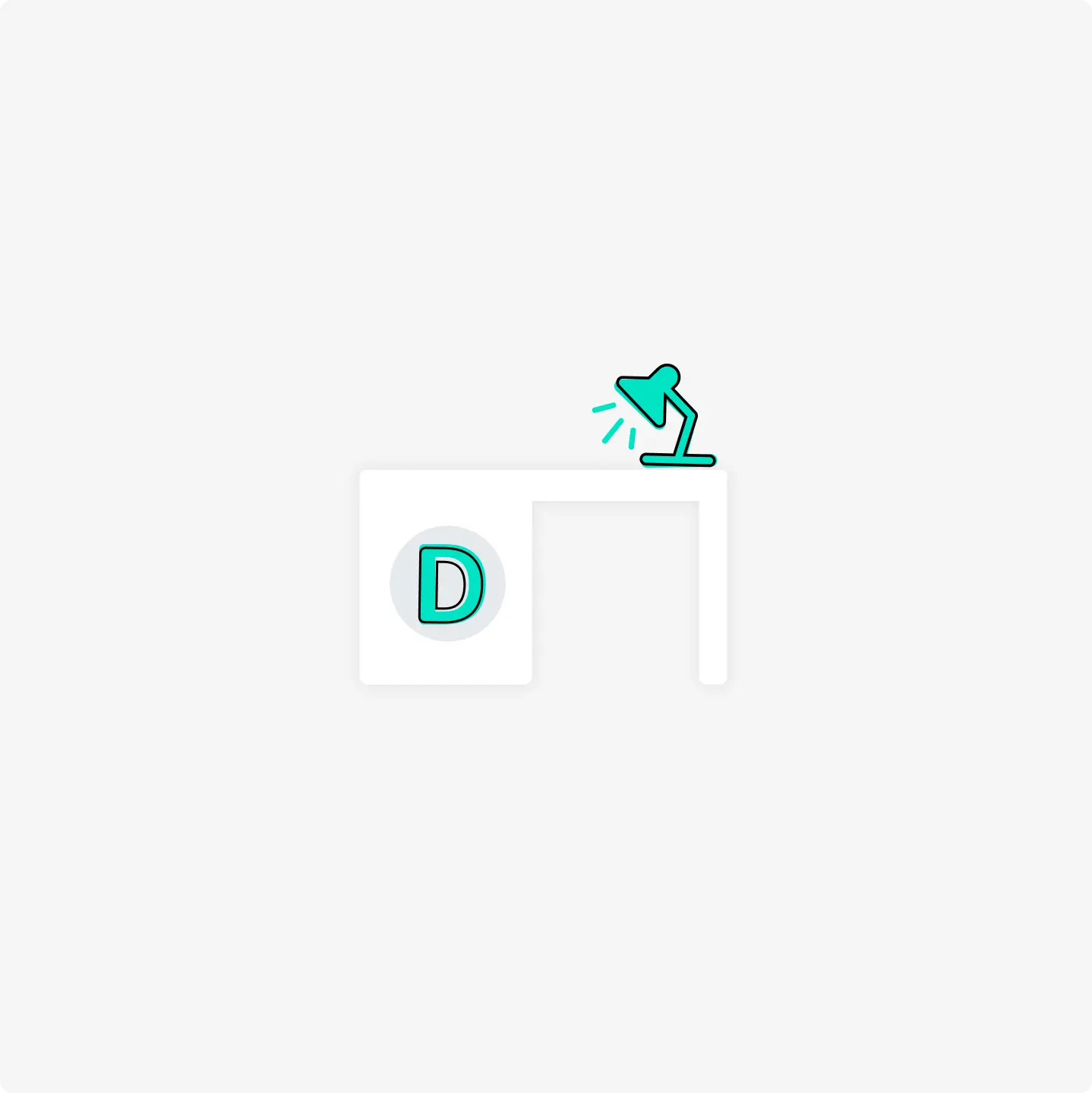 a green lamp is sitting on top of a desk with the letter d on it .